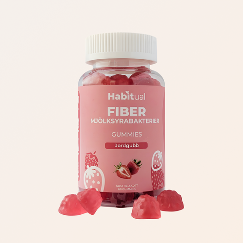 Habitual Fiber & Probiotic Gummies jordgubb — mjölksyrebakterier och prebiotisk fiber för mage och tarm