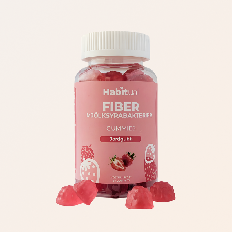 Habitual Fiber & Probiotic Gummies jordgubb — mjölksyrebakterier och prebiotisk fiber för mage och tarm