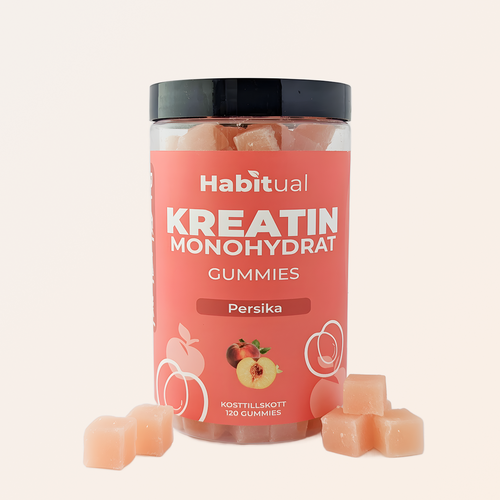 Habitual Kreatin Monohydrat Gummies persika — 120 st, 6g kreatin per dagsdos (1500 mg per gummy)