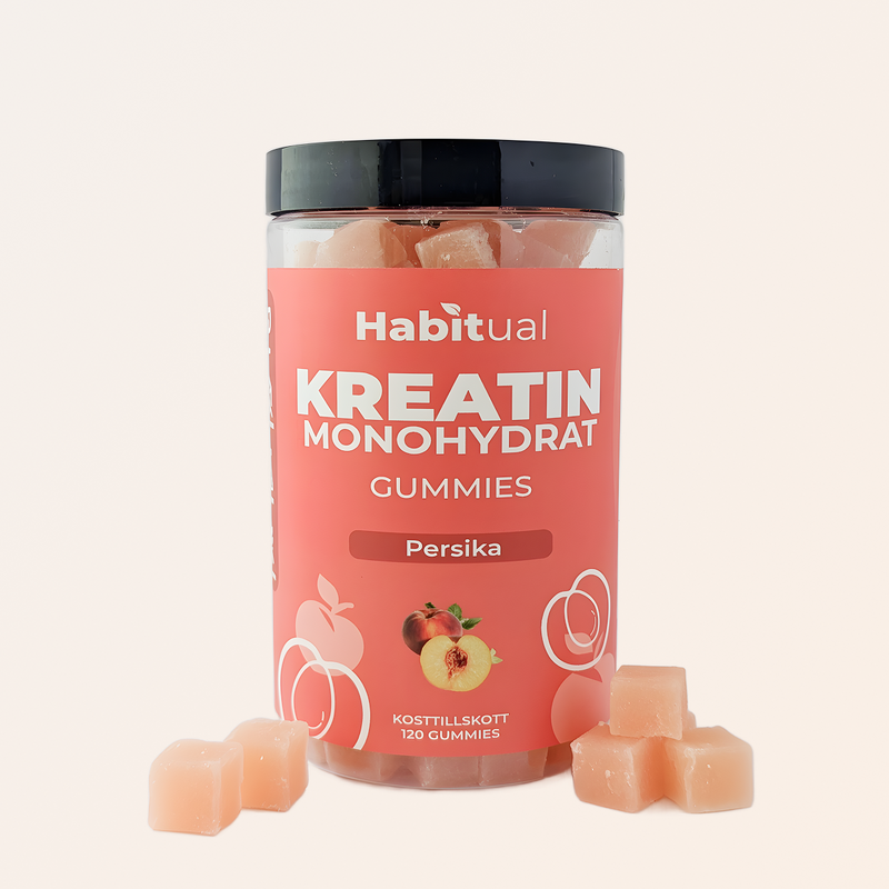 Habitual Kreatin Monohydrat Gummies persika — 120 st, 6g kreatin per dagsdos (1500 mg per gummy)