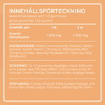 Kreatin Monohydrat Gummies Mango innehållsförteckning — 1500mg kreatin per gummy, ingredienser och dosering