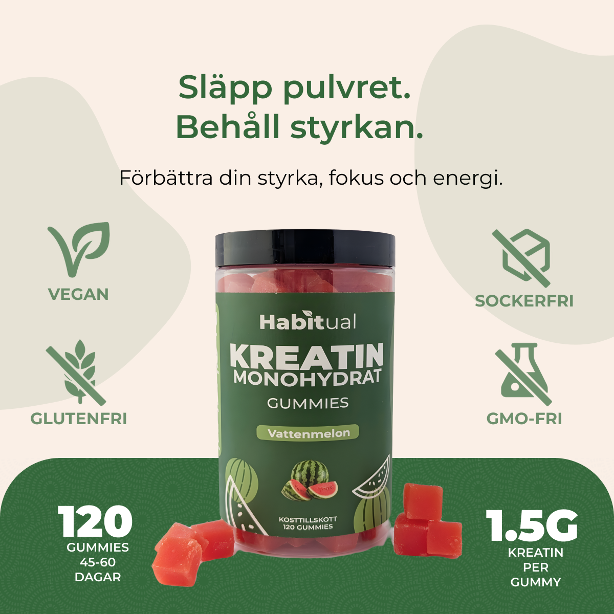Kreatin Gummies: Kreatin Monohydrat (Vattenmelon)