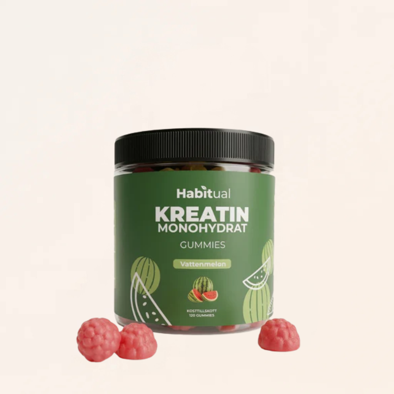 Habitual Kreatin Monohydrat Gummies vattenmelon — 120 st, 5g kreatin per dagsdos (1250 mg per gummy)