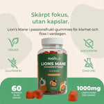 Lions Mane gummies passionsfrukt – veganska sockerfria glutenfria 60 st 250mg svampextrakt