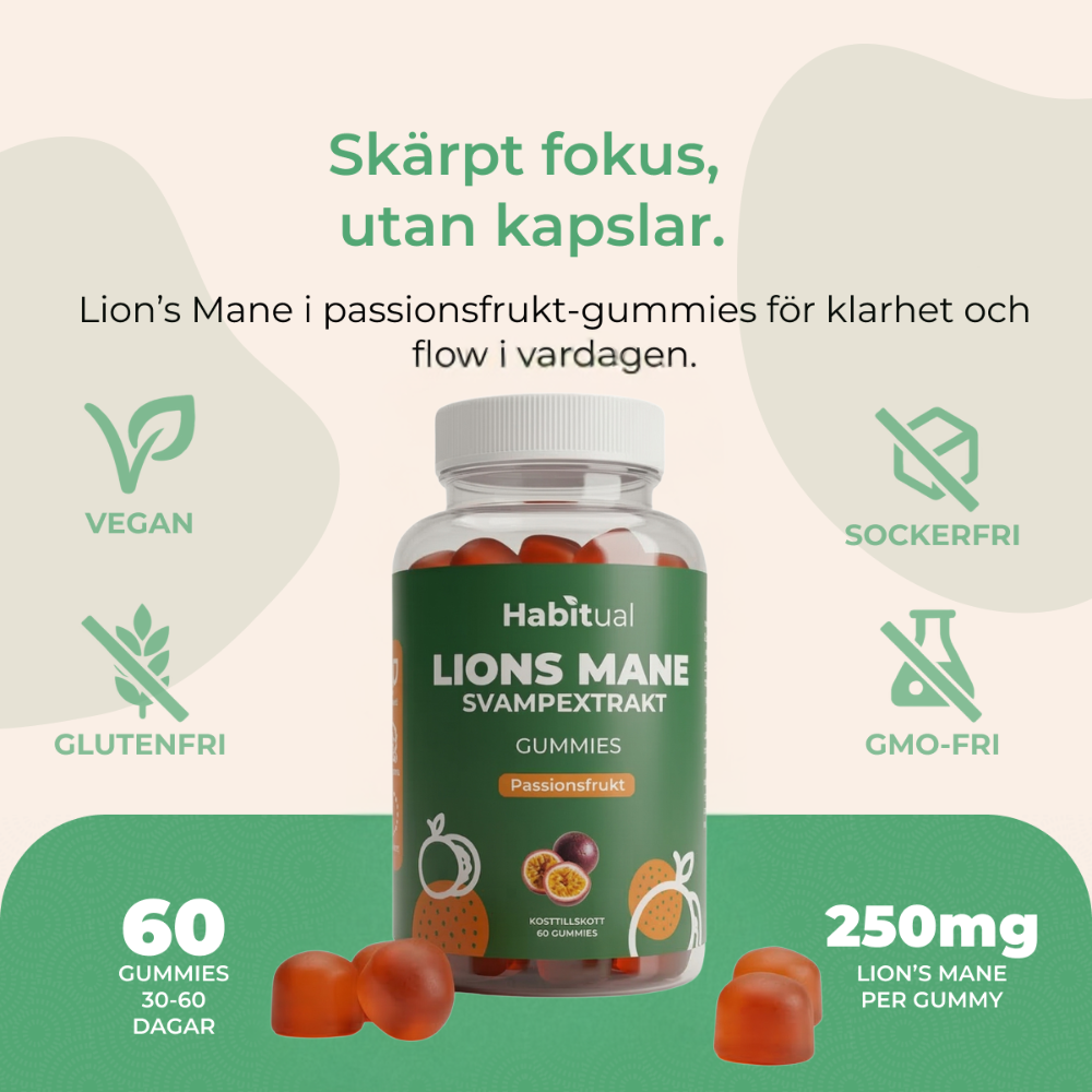 NYHET Lion’s Mane Gummies med smak av Passionsfrukt