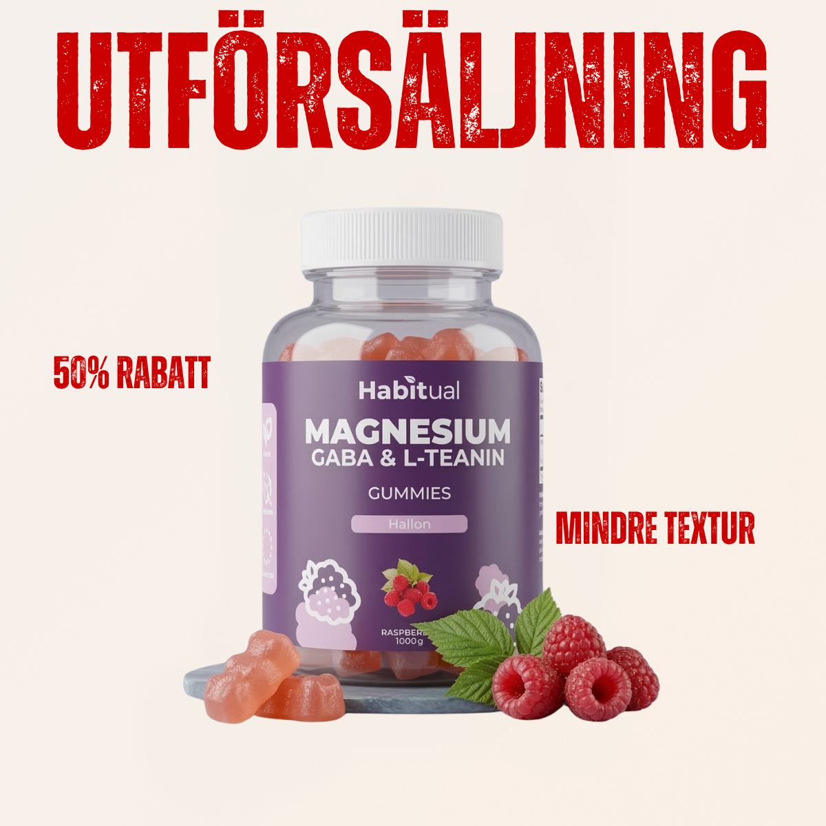 (UTFÖRSÄLJNING) Magnesium Gummies med L-teanin & GABA