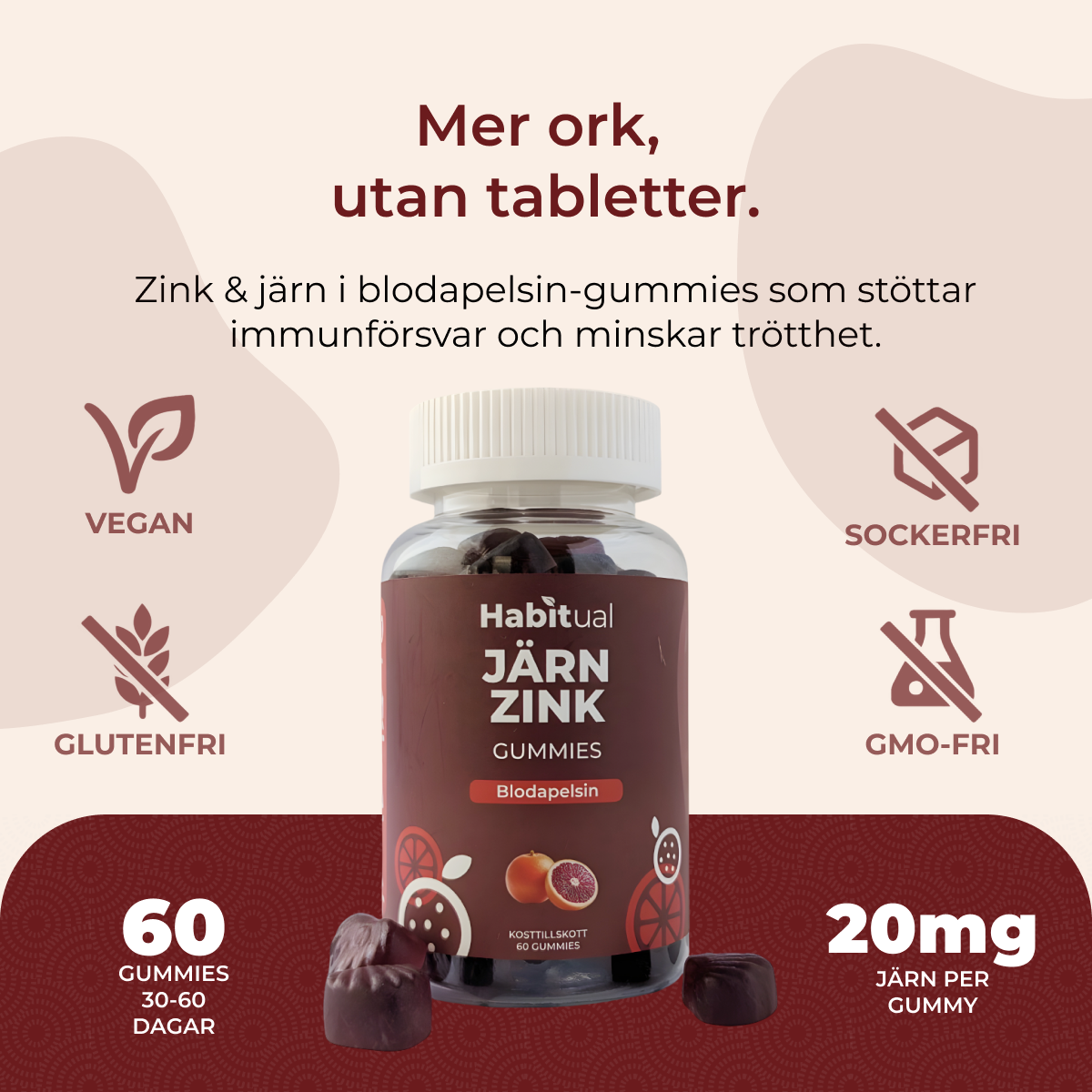 Zink & Järn Gummies med smak av Blodapelsin