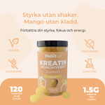 Habitual Kreatin Monohydrat Gummies Mango — vegansk, sockerfri, glutenfri, GMO-fri. 120 gummies, 1500mg kreatin per gummy