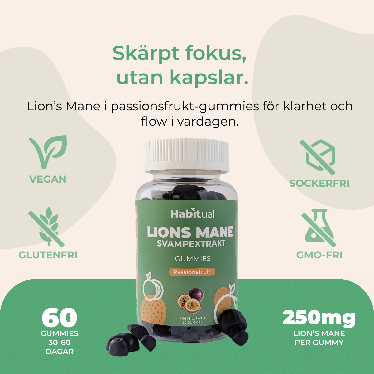 Lion’s Mane Gummies med smak av Passionsfrukt