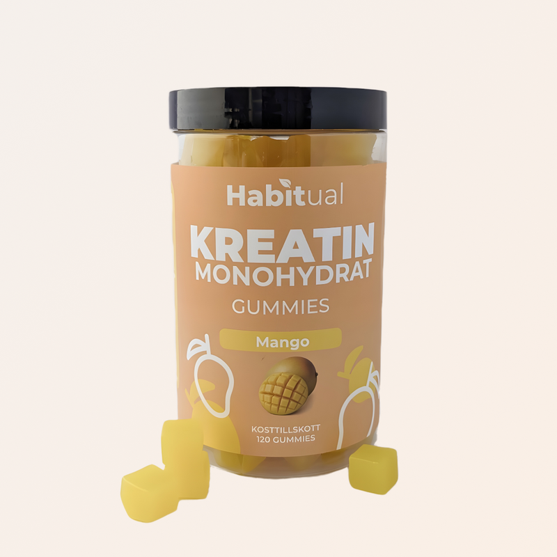 Habitual Kreatin Monohydrat Gummies mango — 120 st, 6g kreatin per dagsdos (1500 mg per gummy)