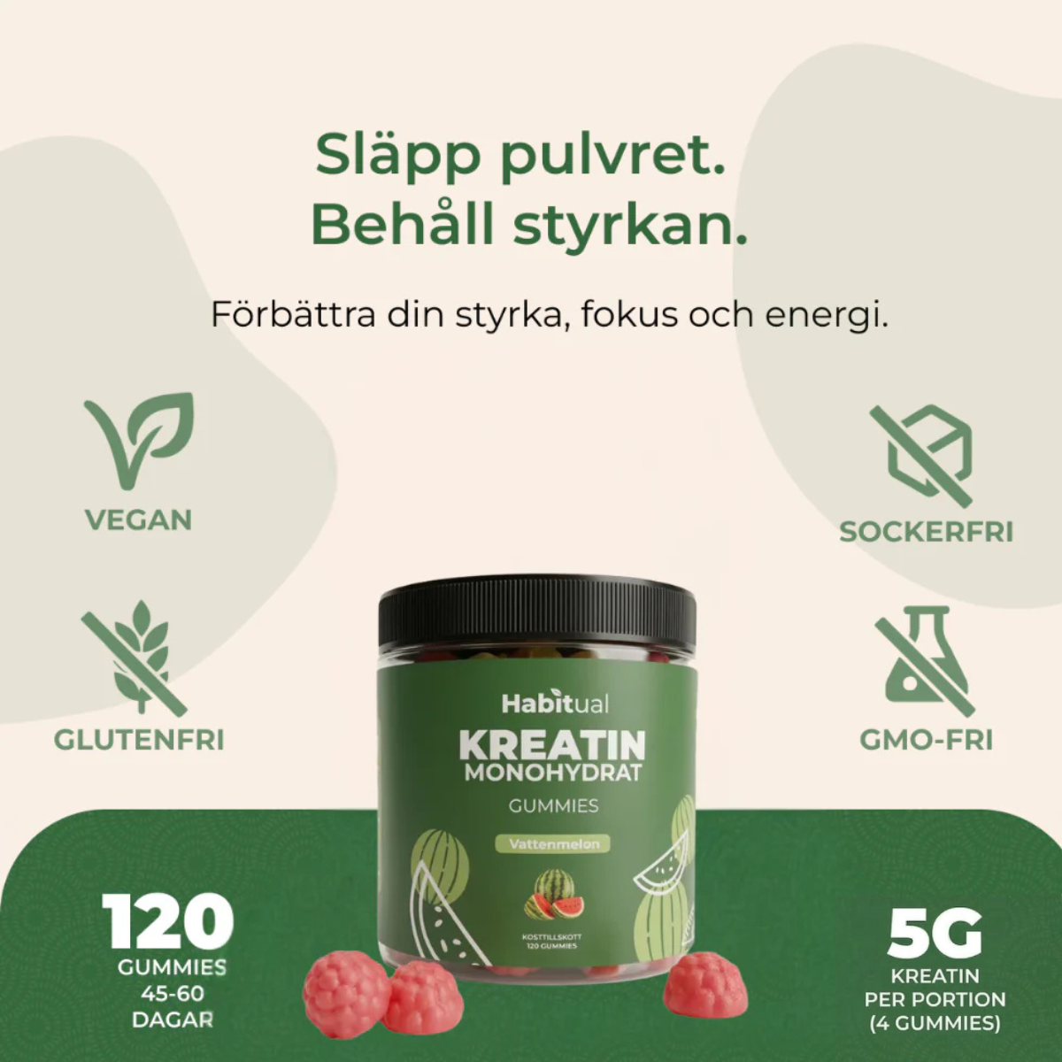 Kreatin Gummies: Kreatin Monohydrat (Vattenmelon)